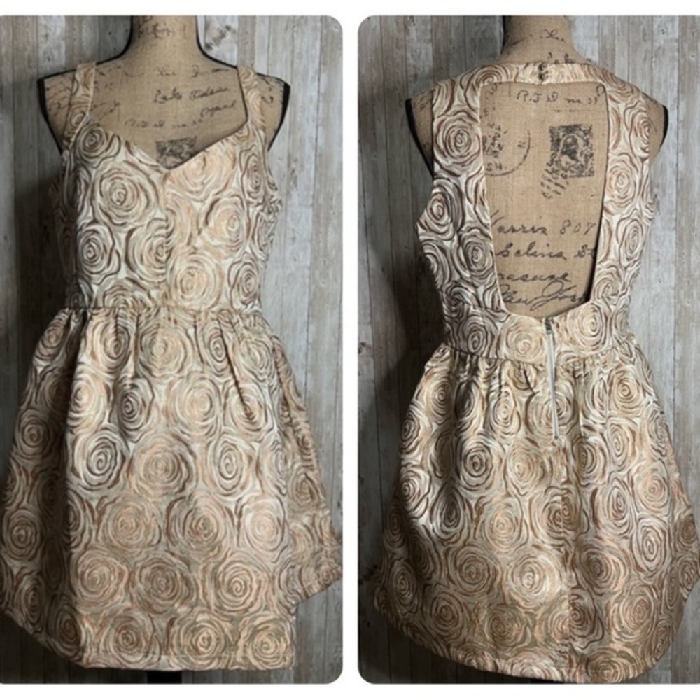 Just Me Fit and Flare Gold Rose Dress